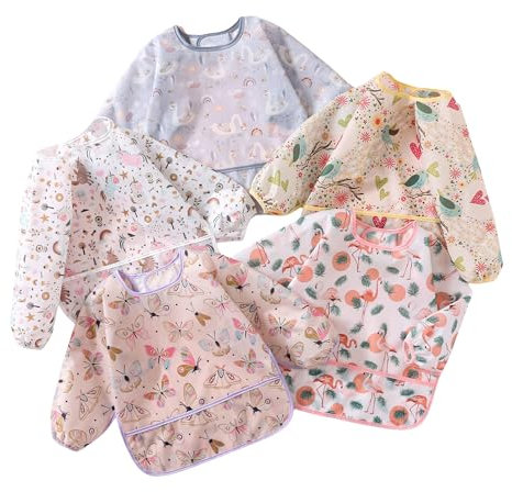 Yunguui 5pcs Bébé Bavoir Manches Longues Imperméable Enfant Bavoir Tablier 3 à 30 Mois