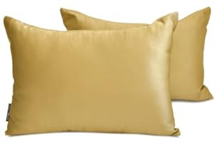 The HomeCentric Luxus Hell Gold Lendenkissenbezug 2 Stück, 30x50 cm Satin Kissenhülle Solide, Länglicher Kissenbezug, Modern Lendenkissenbezug - Light Gold Slub Satin