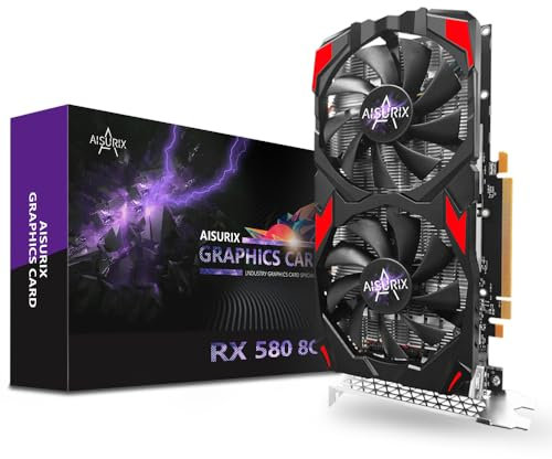 Kelinx AISURIX RX 580 Carte graphique, 2048SP, Real 8 Go, GDDR5, 256 bits, 2XDP, HDMI, PCI Express 3.0 avec arrêt de ventilateur pour ordinateur de bureau, GPU