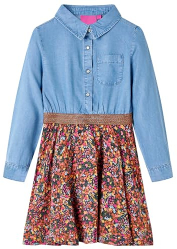vidaXL Kinderkleid mit Langen Ärmeln Kinder Kleid Langarmkleid Marineblau Jeansblau