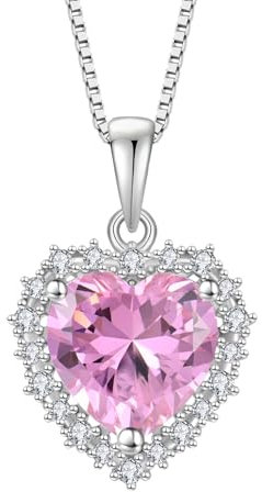 starchenie Collane Donna Argento Sterlina 925 Cuore con Pendente Rosa Zirconi Collane Ciondolo Gioielli Regalo