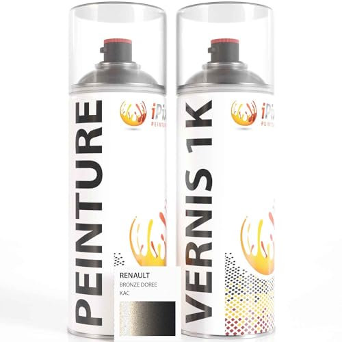 ipixline Kit Retouche Peinture Carrosserie Voiture - Bombe Aérosol Peinture Auto 400 ml, Vernis Brillant 1k 400 ml - Compatible avec Renault - Bronze Doree KAC
