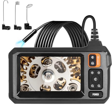 KozyOne Industrial Endoscope Camera with 16.5ft/5m Flexible Cable, 1080P HD 8mm IP67 Waterproof Camera with 4.3 IPS Screen, 8 LED Lights, No App Required