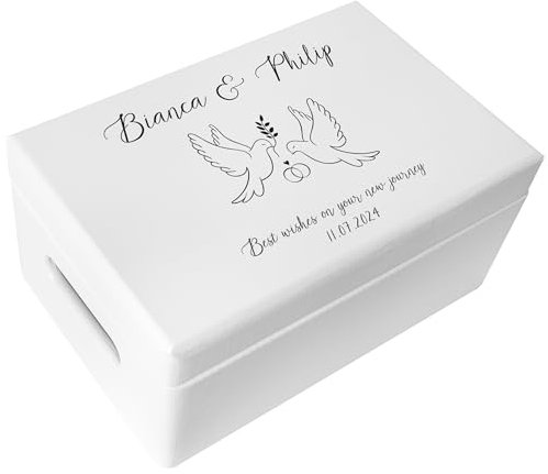 Creative Deco Weiße Hochzeitsgeschenke Personalisiert für Brautpaar | Geschenk zur Hochzeit | Erinnerungsbox Hochzeit JGA | Geschenkkiste | Holzkiste | Hochzeitsgeschenk Personalisierte Farbdruck