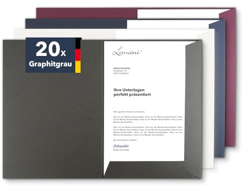 Präsentationsmappe A4 in Graphitgrau (20 Stück) - sehr stabiler 320 g/m² Premium-Karton - direkt vom Hersteller STRATAG - Dokumentenmappe Mappe A4 Angebotsmappe Pappmappe Projektmappe