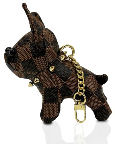 LUCKYKUN Taschenanhänger Hund aus schönem Kunstleder Schlüsselanhänger Französische Bulldogge PU Leder Kreative Niedlich Tier Schlüsselbund Familien Freund Partner Geschenk (Hellbraun-braun)