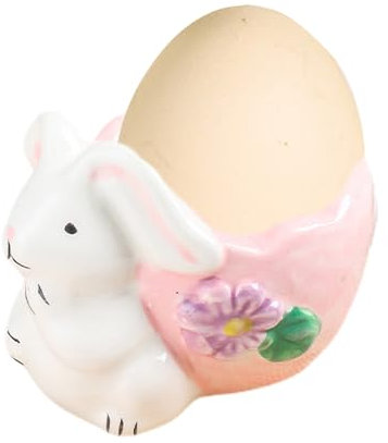 KinMokusei Portauovo in ceramica con coniglietto pasquale, in porcellana, porta uova di coniglio, porta uova di Pasqua, regalo creativo per caffè, ristorante e cucina a casa (A)