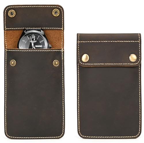 newsbirds 2 Stück Leder Uhrentasche, tragbare echt-Leder-Aufbewahrungstasche, Uhren-Reisetasche, Uhren-Aufbewahrungstasche für Damen und Herren (Dunkelbraun)