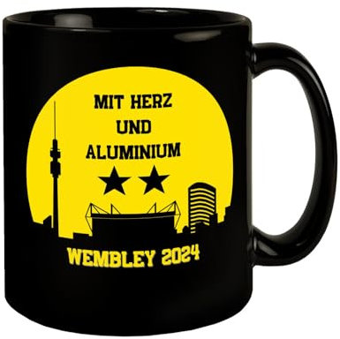 Dortmund Finale Wembley 2024 Tasse in Schwarz mit Spruch Mit Herz und Aluminium Königsklasse CL Europa-Pokal Fußball Borsigplatz Finalist 2024