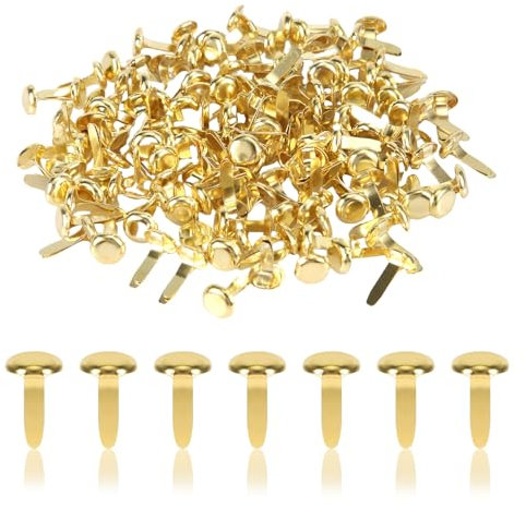 150 Stück Brads Papierverschlüsse, 8x14mm Mini Brads Rundverschlüsse Bastel Brads Verschlüsse Splinte für Papierhandwerk Scrapbooking DIY-Projekte (Gold)