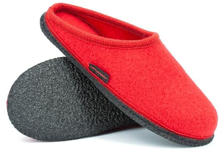 kitz-pichler Filzpantoffel Grainau aus Mulesing-freier Schaf-Schurwolle – Handgefertigte Hausschuhe aus Wollfilz für Damen & Herren Größe EU 36-46 – Patentierte naturub® Naturkatschuksohle Rot, 39
