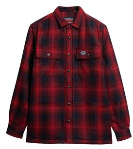 Superdry Herren Karierte Hemdjacke aus Wolle mit Fleecefutter Over Mit Farbverlauf Rot XXL