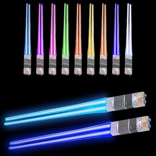 YANGUN 2 Pairs Lightsaber Chopsticks, LED Chopsticks with 9 Colour Modes, for Kitchen, Dinner Party, Sushi Cutlery, Durable, Lightweight