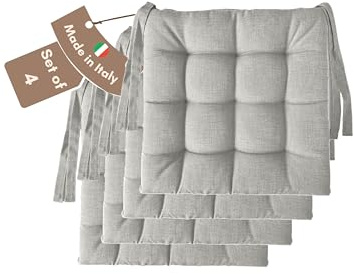 Il Tuo Artigiano Design 4 Stuhlkissen im Set, 40 x 40 cm 6 cm dick, Polsterung aus Schaumstoff und weichem Acryl, Sitzkissen Stuhl 4er Set, Stuhlkissen Outdoor 40x40 (4, hellgrau)