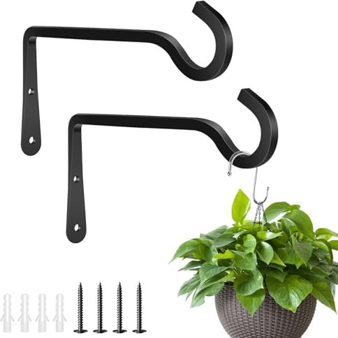 AMFUN 2 Pièces Crochets de Plafond pour Plantes Suspendues, Crochets Muraux Décoratifs D'extérieur, Métal Mur Crochet Swag pour Jardinières, Distributeur de Nourriture D'oiseaux, Lanternes(Noir)