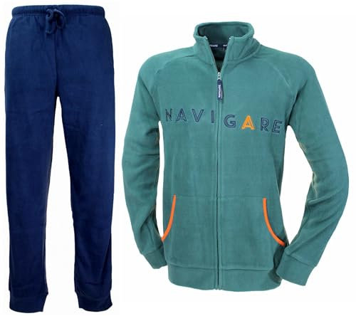 Navigare Pigiama Uomo Caldo Pile Polar Fleece Tutto Aperto con Zip 1732 (IT, Testo, L, Regular, Regular, Verde Mirto)