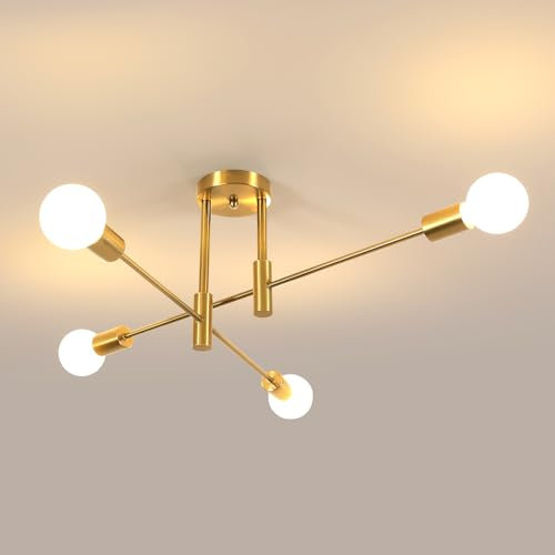 Comely Deckenleuchte Vintage, 4 Flammig E27 Deckenlampe Industrie, 180° Drehbarer Gold Sputnik Kronleuchter für Wohnzimmer Esszimmer Schlafzimmer Flur, Durchmesser 72CM