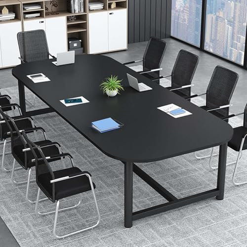 Verdickter moderner industrieller ovaler Konferenztisch für große Business-Trainingsraum, multifunktionaler Computertisch (schwarz, 80 cm)