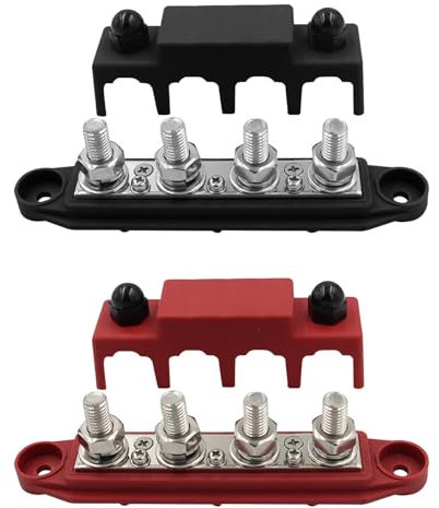 2 Stück 12V-48V DC Sammelschienen Verteilerblock 250A BusBar Box mit 4 x M8 Klemmenbolzen Hochleistungsmodul, Stromverteilungsblock Erdungsstrom für RV Boat Yacht(Schwarz Rot)