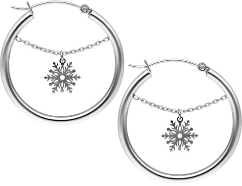 Wildcat Ohrringe - Dangling Snowflake Hoops - Schwarz - Chirurgenstahl 316L - wasserfest, langlebig, hautverträglich