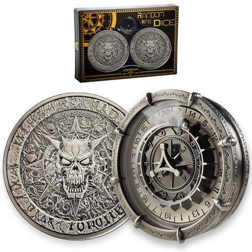 Random King Würfel-Set aus einzigartigem Würfel, Metallrad, Spinner für Dungeons and Dragons, DND-Rollenspiele, Requisiten, Zubehör, Geschenk mit Box, Farbe: Silber