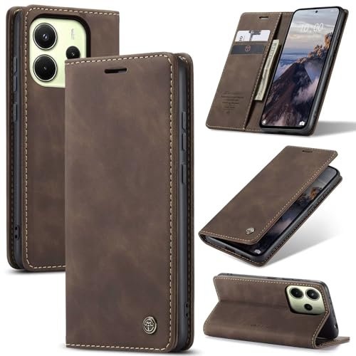 SLWYF Handyhülle für Xiaomi Redmi Note 14 4G (163.25) Hülle Premium Lederhülle Klappbar Flip Case Tasche Magnet Kartenfach Standfunktion Klapphülle Schutzhülle für Redmi Note 14 4G, Kaffee