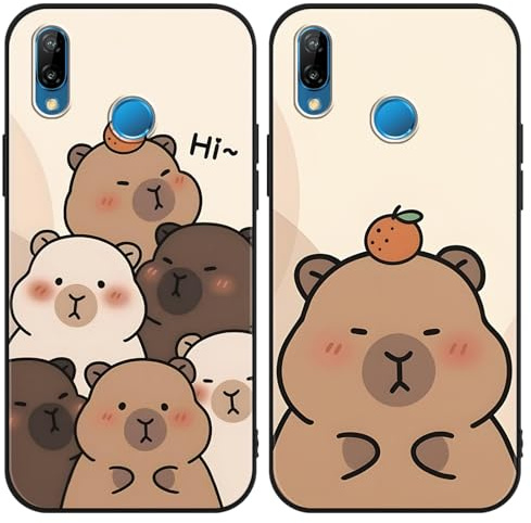 Yimctoie [2 Stück Anime Handyhülle für Huawei P20 Lite 5.84 Hülle, Schutzhülle mit Aesthetic Capybara Muster Cover Niedlich Cartoon Weich TPU Silikon Stoßfest Kratzfest Case, Funny