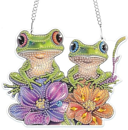 MOGTAA 5D Frösch Diamond Painting Anhänger, Tiere Diamond Painting mit Kette Kinder Erwachsene, Diamant Painting Fensterbilder, Hängende Ornament Bastelset Set für Wand Und Eingang Decor