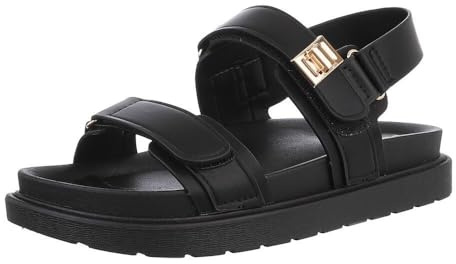 Ital Design Damen Sandalen mit Klettverschluss und Flacher Sohle, runde Spitze