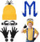 BSBUY Cosplay Kostüm 5Pcs Minion Cosplay mit Mütze Blaue Hosenträger schwarze Handschuhe Knöpfe Brille Minion Costume Set Männer Damen Film Kostüm Kinder Erwachsene Outfit für Halloween Karneval(Gelb)