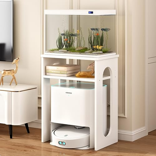 Nordivo 3-stöckiger Staubsauger Roboter Schrank, Holzregal über dem Saugroboter, Offenes Versteck-Regal, für Wohnzimmer, Schlafzimmer, Badezimmer, Balkon(White,2 Layers)