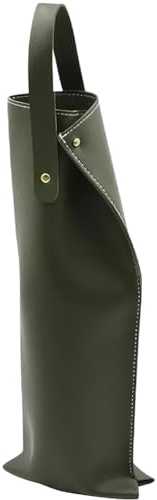CALFOVERA Bolsa de Regalo para Una Sola Botella de Vino de Cuero Sintético, Color Verde Oliva, Portátil, Protectora, Reutilizable, para Champán, Cerveza, con Asas, para Bodas, Reuniones Y Picnics.