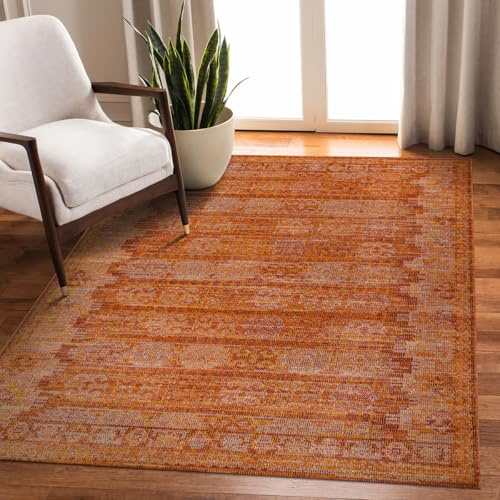Moderner Vintage Teppich, Wohnzimmerteppich, Schlafzimmerteppich, rutschfester Teppich, für Küche, Flur, Esszimmer, Orange, kurzer Flor, geeignet für Staubsaugerroboter, Antik 1115 (200 x 290 cm)