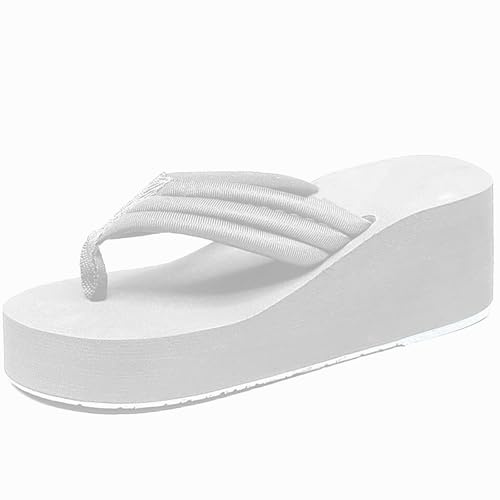 Infradito da donna con plateau e suola spessa, pantofole estive antiscivolo, morbide da doccia, da giardino, da spiaggia, da spiaggia, bianco, 38 EU