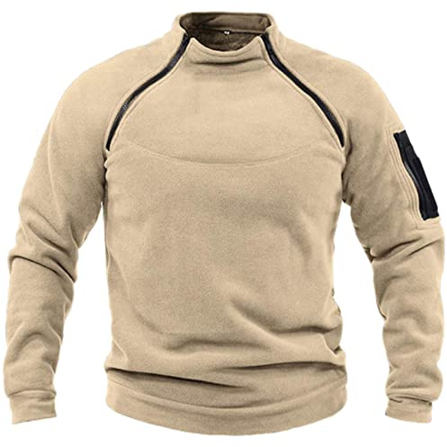 Veste polaire militaire pour homme - Chaud - Tactique - Fermeture éclair - Coupe-vent - Pour la pêche et la randonnée - Pull d'hiver en polaire avec poche kangourou
