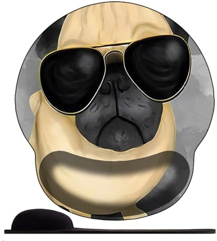 WANGWANGMIAO 3D Mauspad Handgelenkauflage ，mit Memory Schaum ，Ergonomisch rutschfeste Gummibasis Heim/Büro，Arbeitsschmerzlinderung -Mops mit Brille