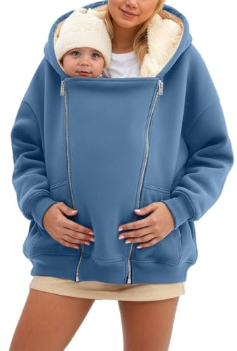 Hanraz Veste de maternité d'hiver avec insert pour bébé - Chaude - Grandes tailles - Manteau de grossesse - Veste de survêtement élégante 2 en 1 - Veste polaire douce - Veste de grossesse, A02 bleu