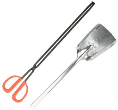 HOODANCOS Ensemble D'ustensiles pour Cheminée 2 Pièces – Pelle à Cendres en Fer Blanc Petite Taille Pince à Bois Tête Plate Manche Plastique Rouge 50 Cm – Outils de Chauffage pour Poêle,