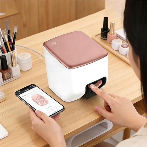 RoyceBee 3D-Nageldrucker, Nagelfoliendrucker –4800 DPI Druckauflösung, DIY-Druck Beliebiger Fotos, Cartoons, Textmuster, Nageldrucker mit Tintenpatrone (Ca. 600-Mal Drucken)