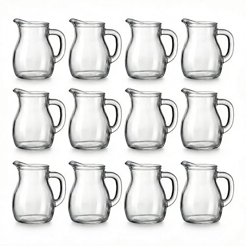 Set 12 mini Caraffa Bistrot 25 cl in Vetro per Succhi Vino Bevande piccole brocca con Linea Segnalimite di Taratura MID collezione Bistrot Bormioli per Succhi Vino Bevande