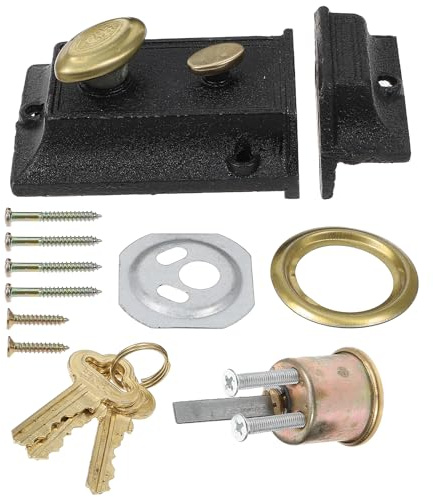 Gadpiparty Serrure Ancienne pour Porte en Bois Double Verrouillage, Surface Polie, Solide en Fer et Cuivre, Épaisseur Porte 35-55mm, pour Maison et École