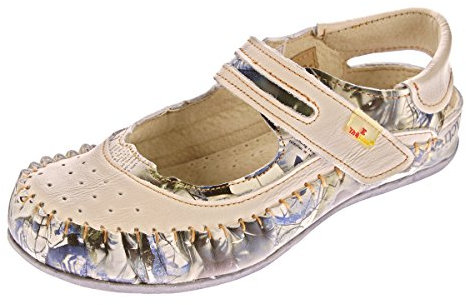 TMA Damen Leder Ballerinas Echtleder Slipper Comfort Schuhe Sandalen 5068 Weiß-Creme Gr. 39
