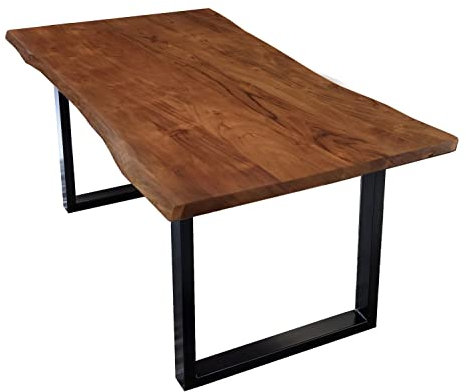 SAM Esstisch aus Akazie Massivholz mit Baumkante Stahlgestell Schwarz Nussbaum 180x90 cm