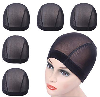 Schwarz Mesh Dome Cap Haarnetz für Perücken mit Breitem Gummiband Wig Cap for Making Wigs 5 Stück/Los (L)