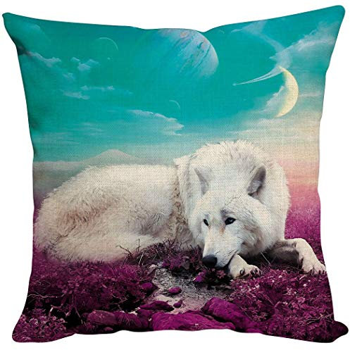 YISUMEI Kissenbezug 40x40 cm Lila Gemahlener Weißer Wolf Doppelseitig Bedruckt Kissenhülle