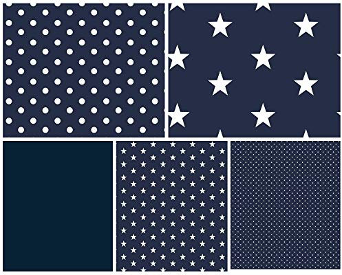 babrause® Stoffpaket Baumwolle 5x(0,5x1,5m) Öko Tex - Patchworkstoffe (navy)