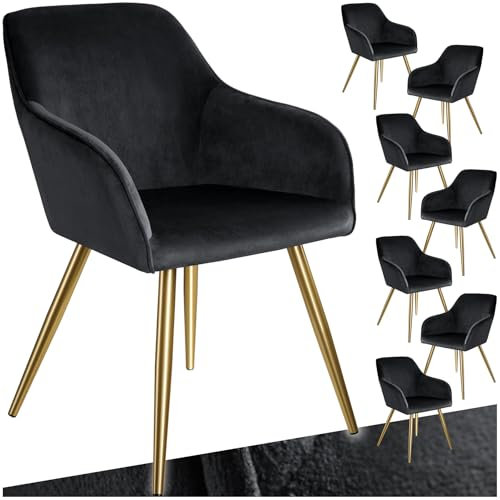 tectake® Esszimmerstühle mit Armlehne, Stuhl, Samt Polster Stühle, Möbel für Esstisch, Schminktisch, Wohnzimmer, Esszimmer, Arbeitszimmer, ergonomischer Dining Chair - schwarz/Gold, 8er Set