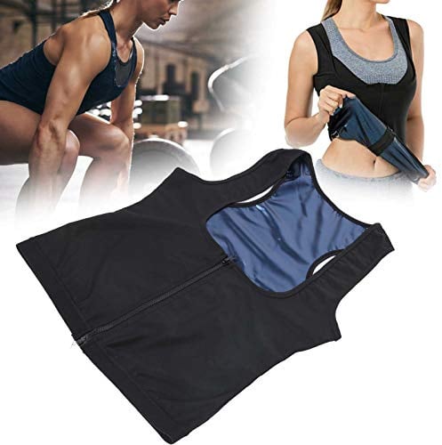 Damen Sauna Effekt Anzug Taille Trainer Weste, Sauna Weste, Heizung Schweiß Tank Top Atmungsaktive Sauna Shirt Abnehmen Schwitz Anzüge West Reißverschluss Sport Korsett für Frauen (S/M)