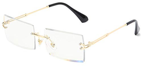 Long Keeper Rimless Rectangle Clear Glasses UV400 Protection Antiglare Fashion Frameless Square Glasses for Women Men (Gold Clear)