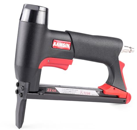 KAMSIN K7116L Agrafeuse pneumatique pour tissus d'ameublement, série 71 9,5 mm, long nez et fil fin à air, longueur de pied de 6,35 mm à 15,7 mm